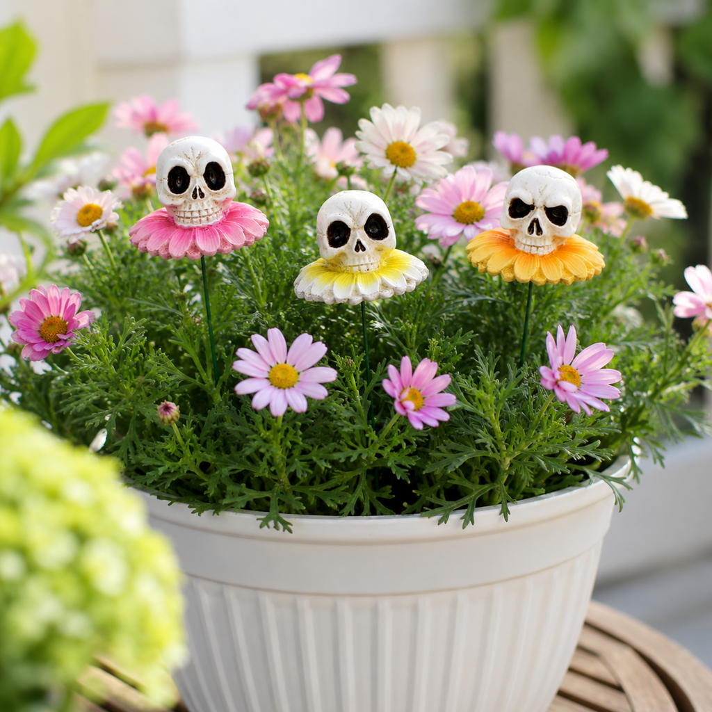 3pcs/Lot Gothic Dark Skull And Flower Figurine