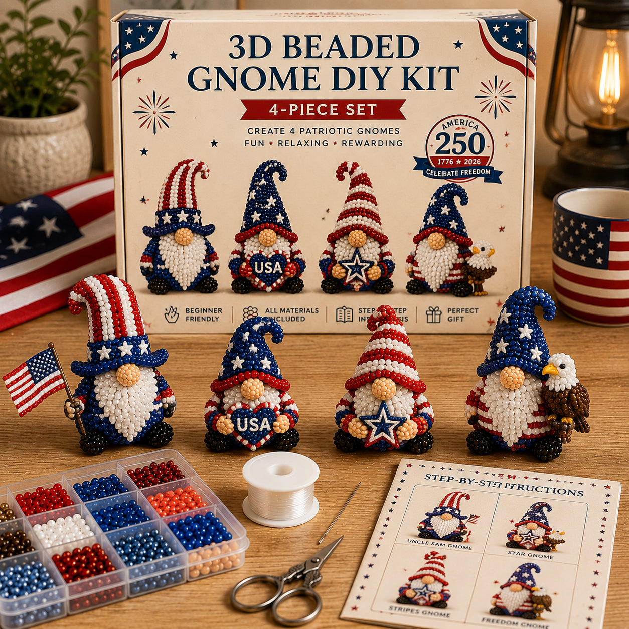 3D Beaded Gnome DIY Kit – Collectible Gnome Craft Set (4-Piece Series Collection)