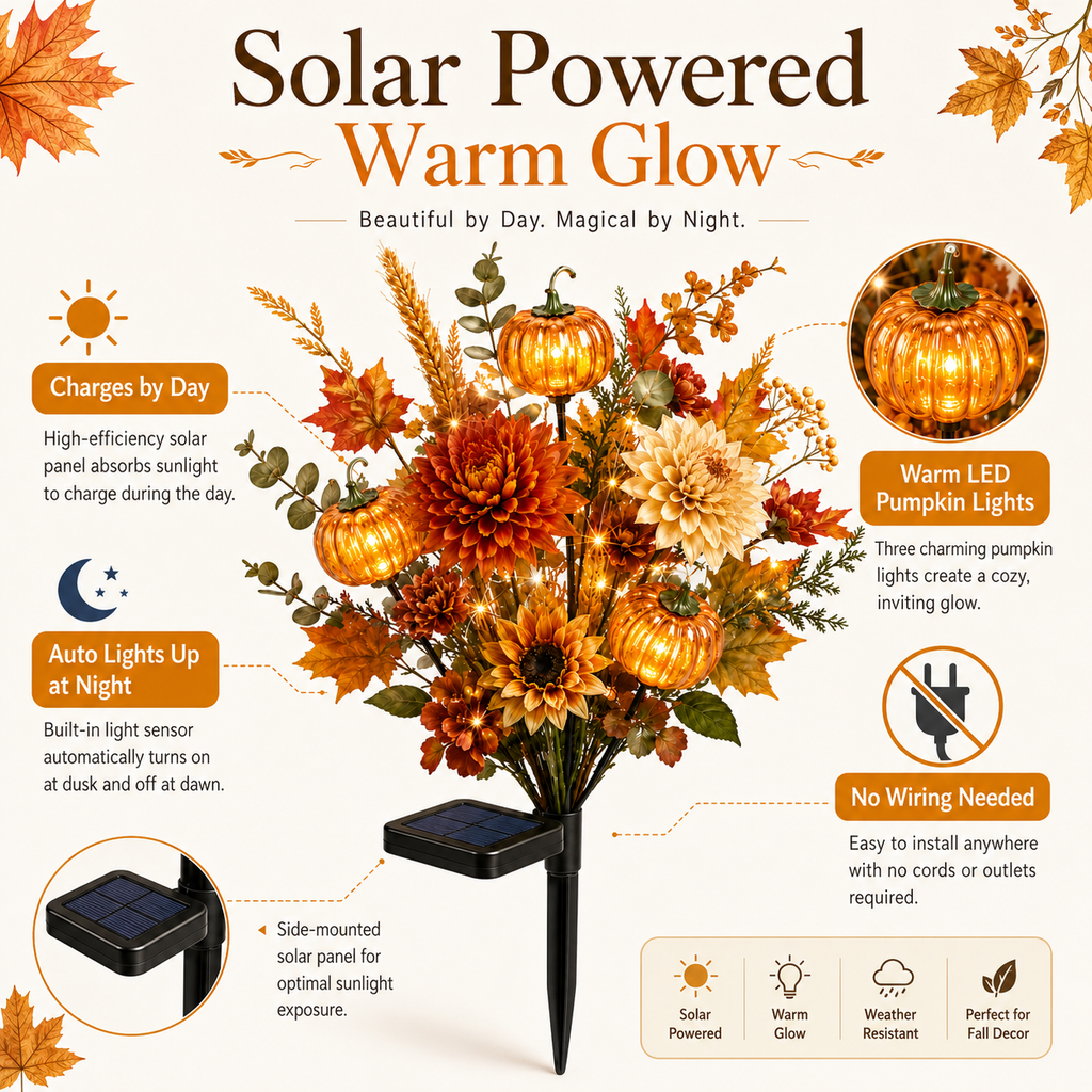 🌻 Solar Pumpkin Garden Stake Lights – Fall Artificial Flower Outdoor Decor