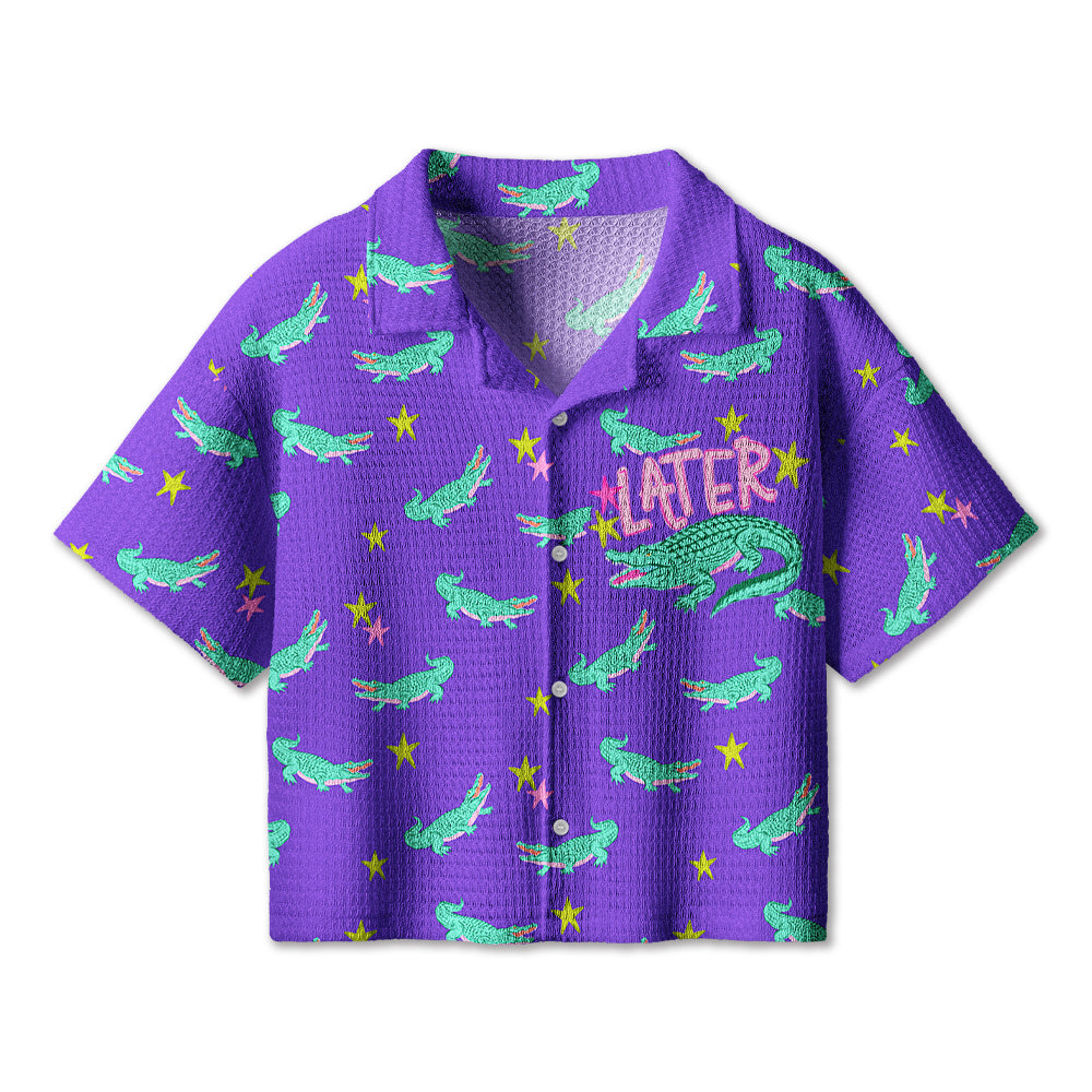 Later Gator Teacher Crochet Crop Camp Shirt