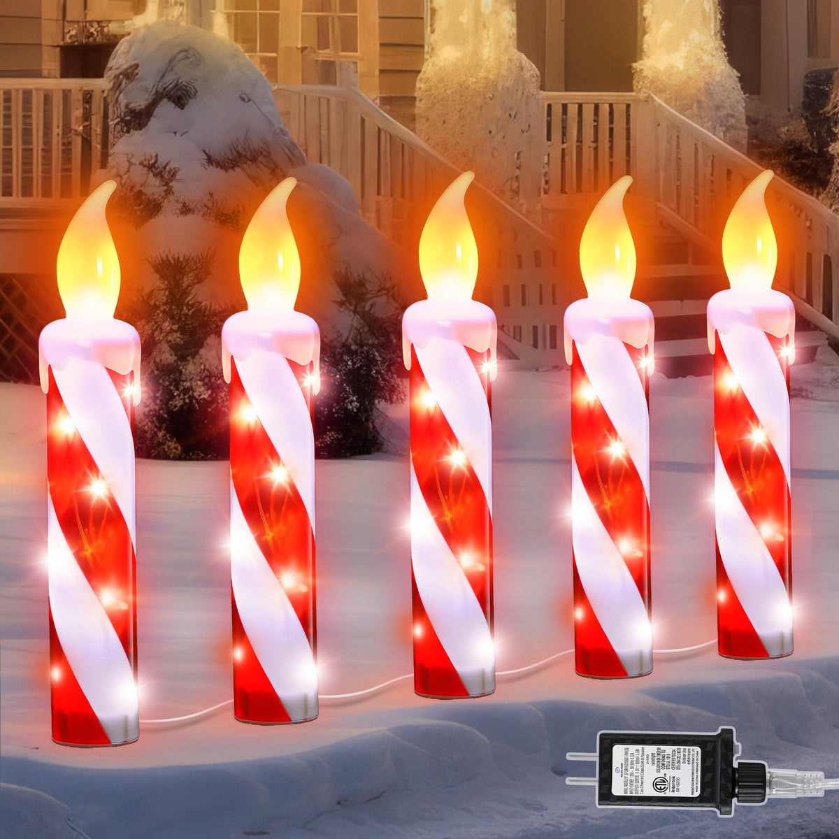 5 Pack Christmas Candy Candle Pathway Lights