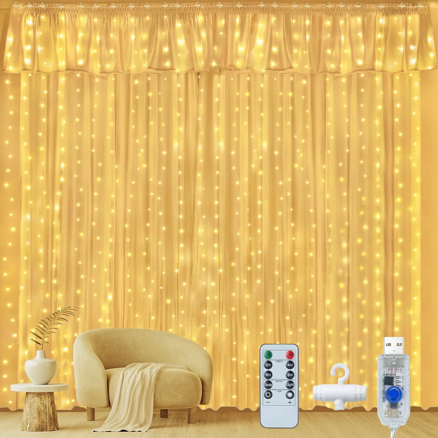 10FT/20FT Christmas Curtain Fairy Lights with Remote Control