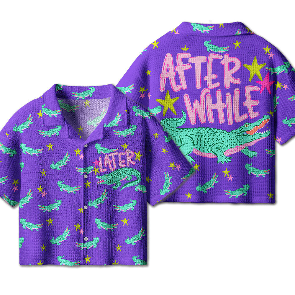 Later Gator Teacher Crochet Crop Camp Shirt