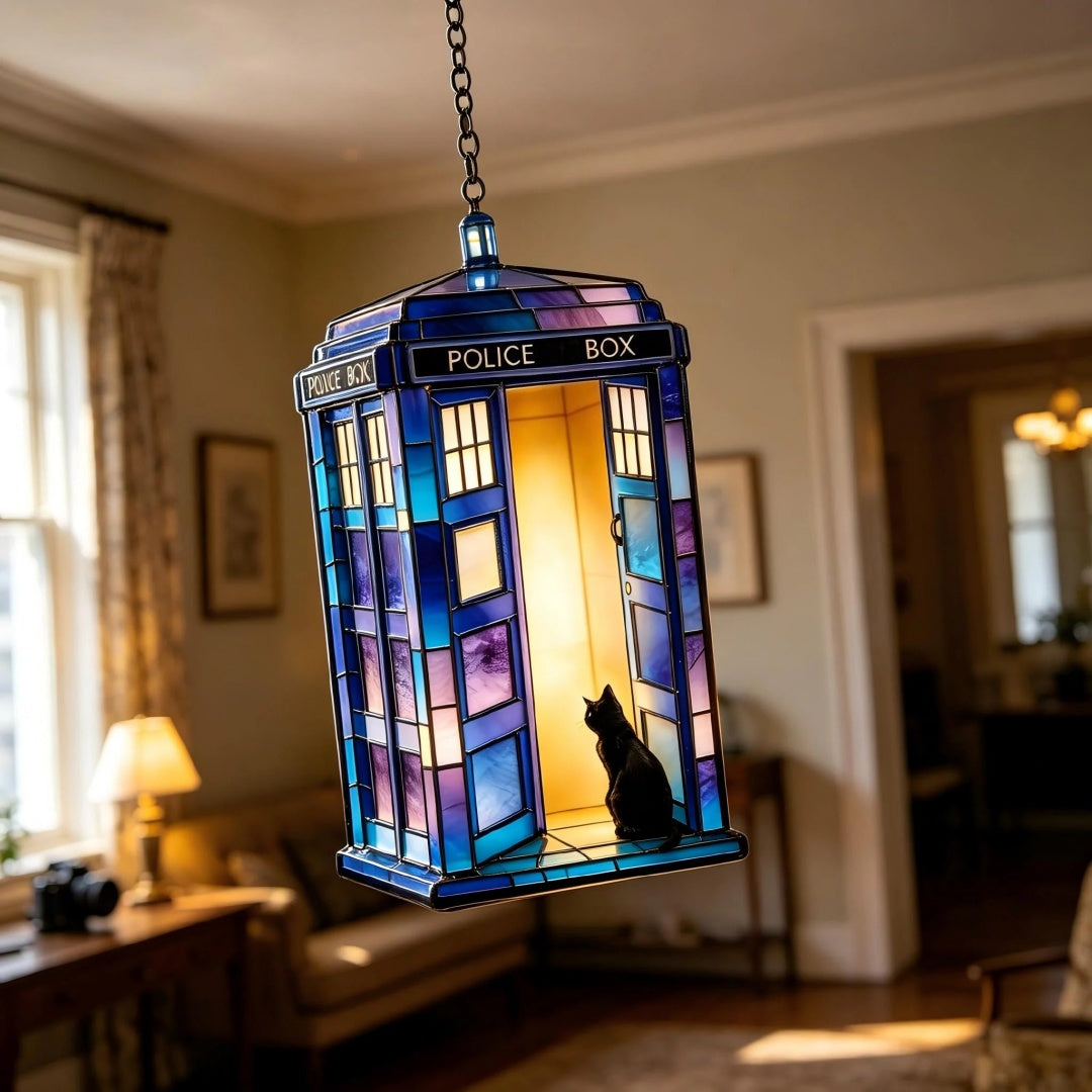 TARDIS Police Box Glass Suncatcher