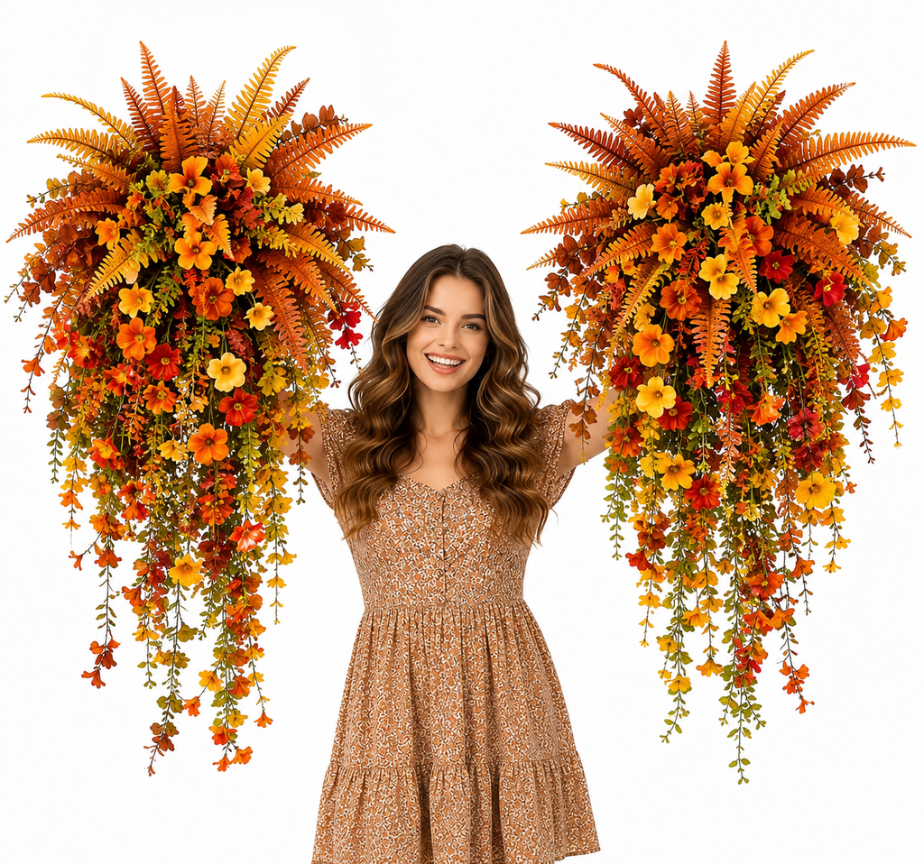 🍂 Artificial Fall Harvest Hanging Basket – Autumn Porch & Door Decoration