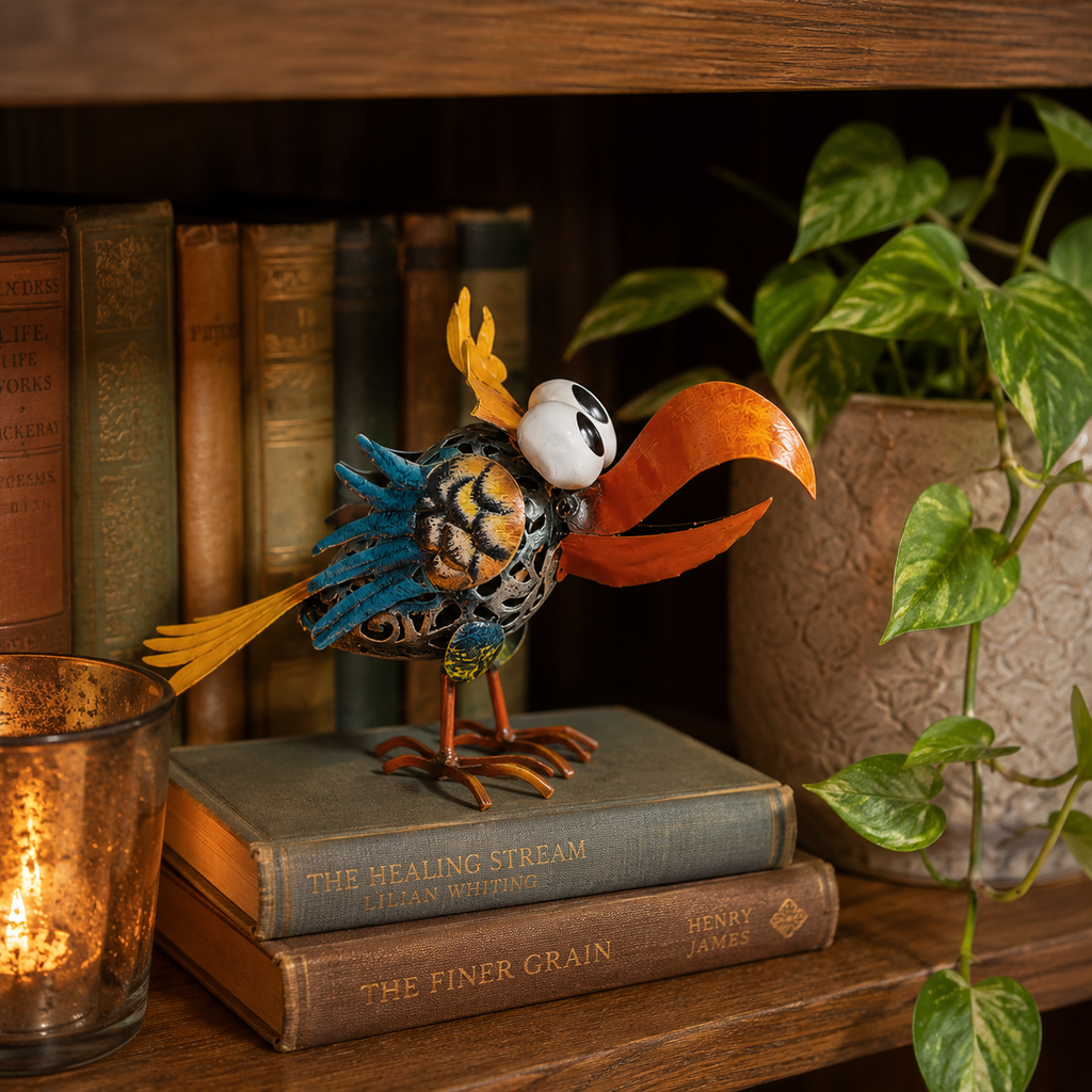 Metal Toucan Garden Decor – Colorful Iron Bird Planter Accent
