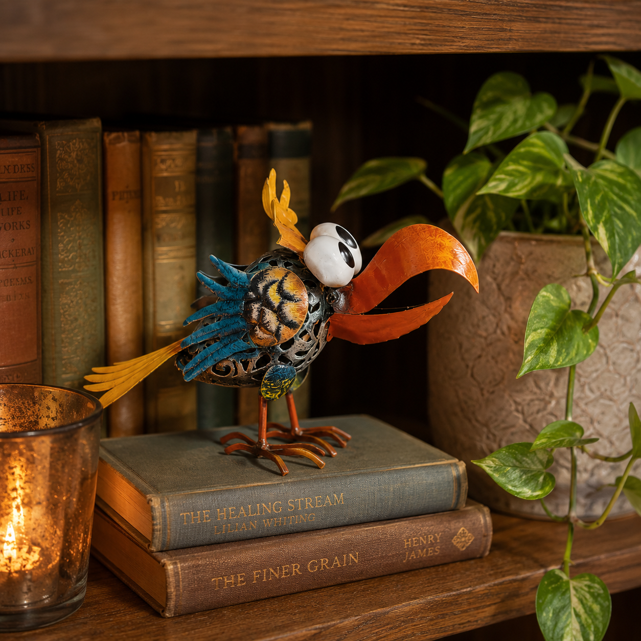 Metal Toucan Garden Decor – Colorful Iron Bird Planter Accent