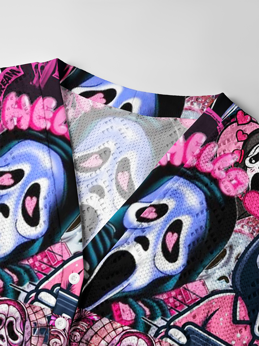Heart Ghostface Y2K Collage Crochet Button Down Cardigan