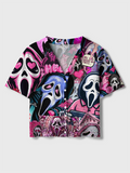 Heart Ghostface Y2K Collage Crochet Button Down Cardigan