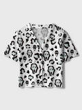 Leopard Scream Ghostface Mixed Crochet Button Down Cardigan