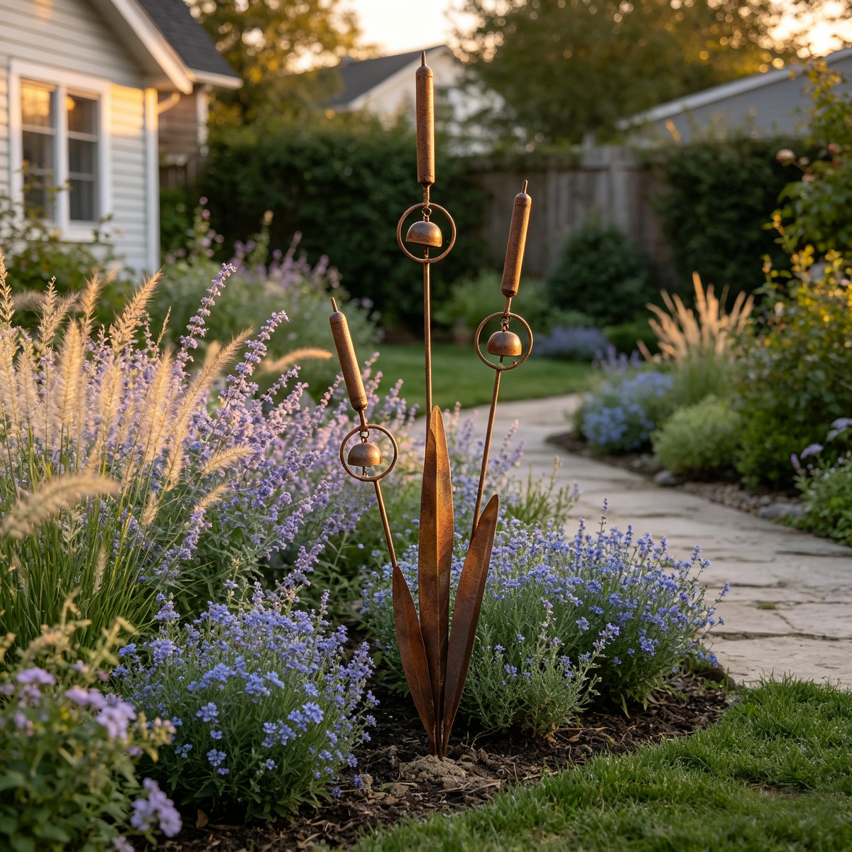 Triple Cattail Garden Stake