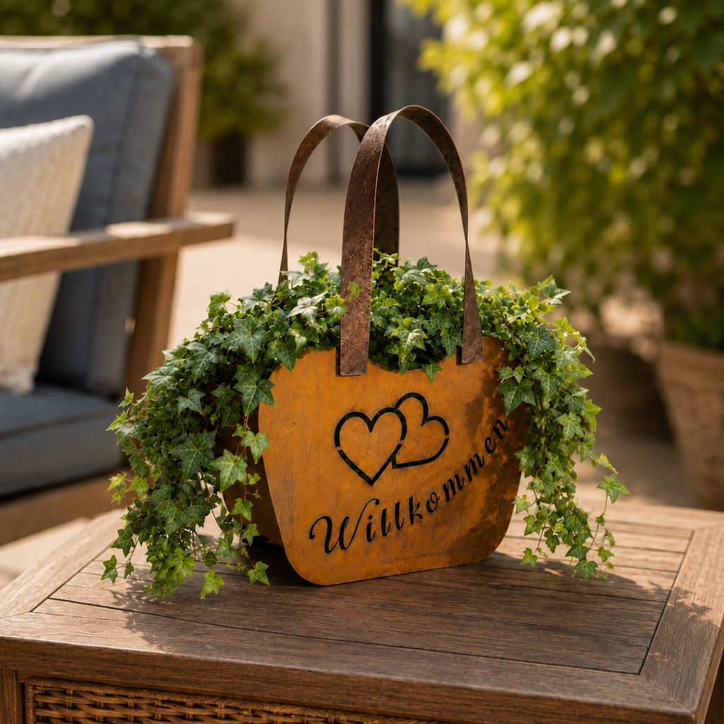 Vintage Rustic Metal Handbag Planter Basket