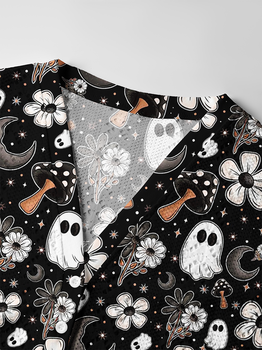 Cute Ghost Floral Mushroom Halloween Crochet Button Down Cardigan