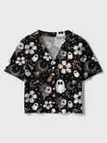 Cute Ghost Floral Mushroom Halloween Crochet Button Down Cardigan
