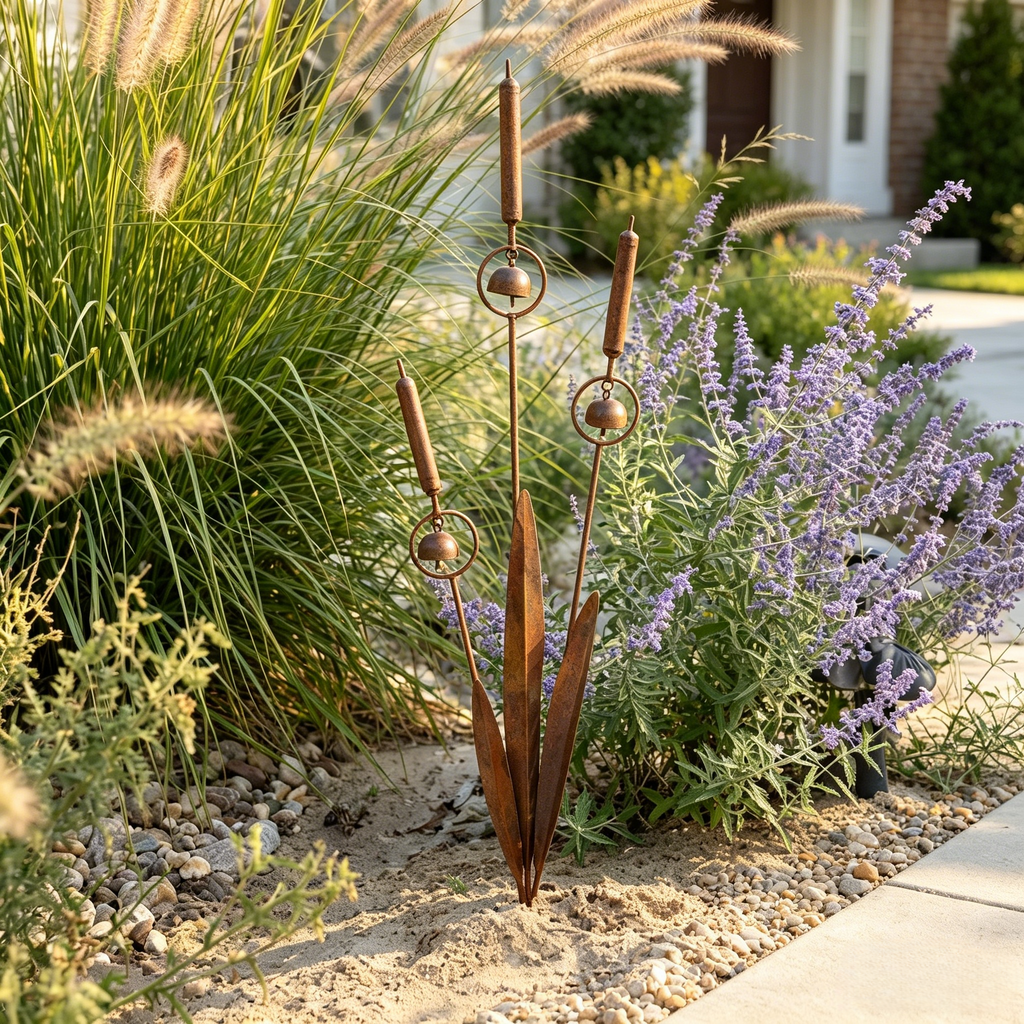 Triple Cattail Garden Stake