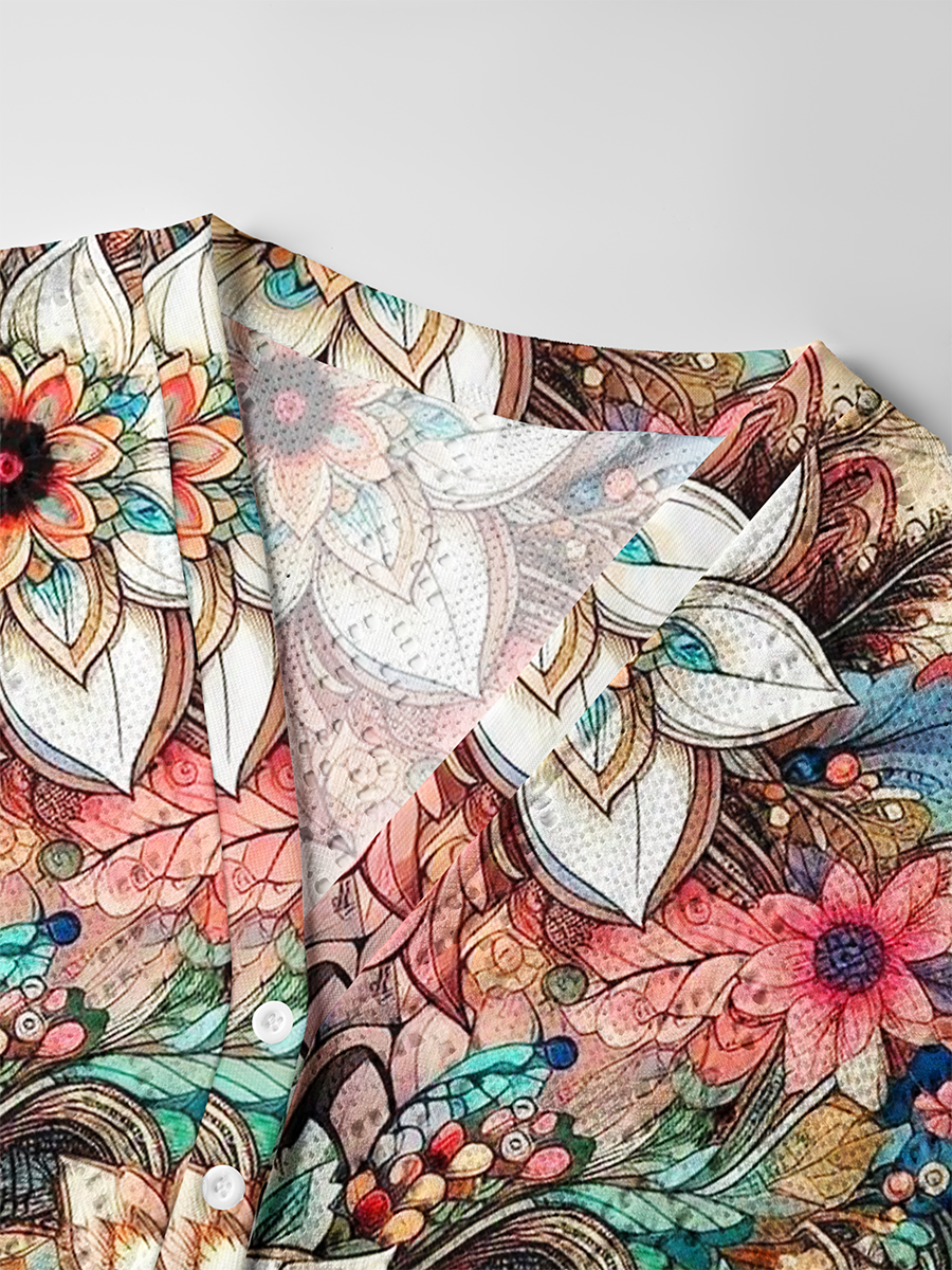 Mandala Floral Crochet Button Down Cardigan