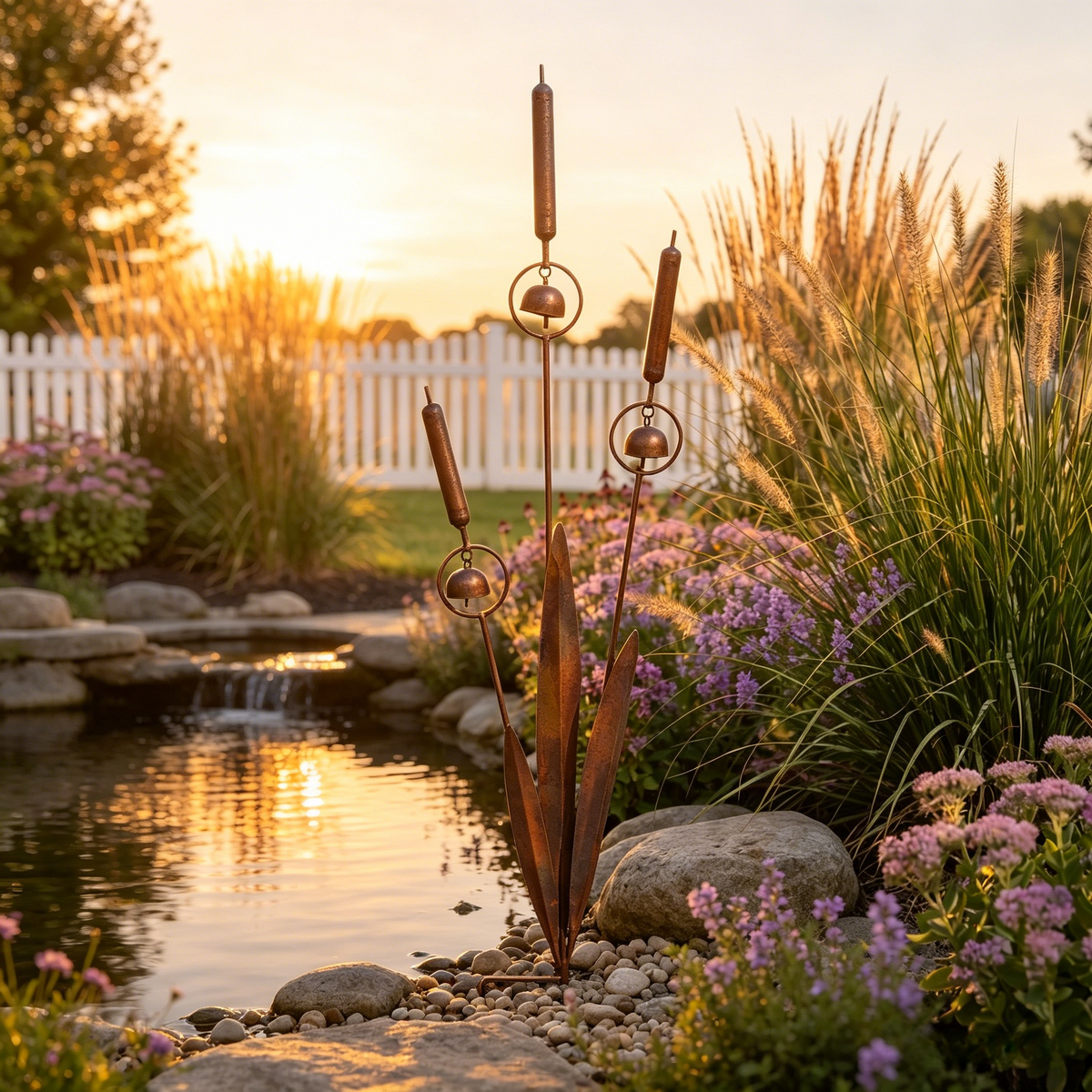 Triple Cattail Garden Stake