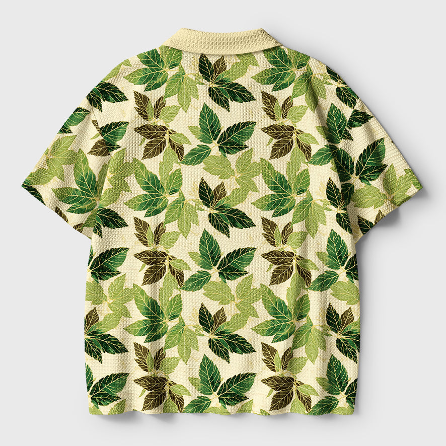 Tokyo-Tiger Green Leaf Escape Crochet Polo Shirt