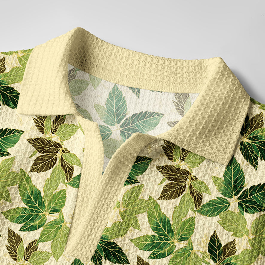 Tokyo-Tiger Green Leaf Escape Crochet Polo Shirt