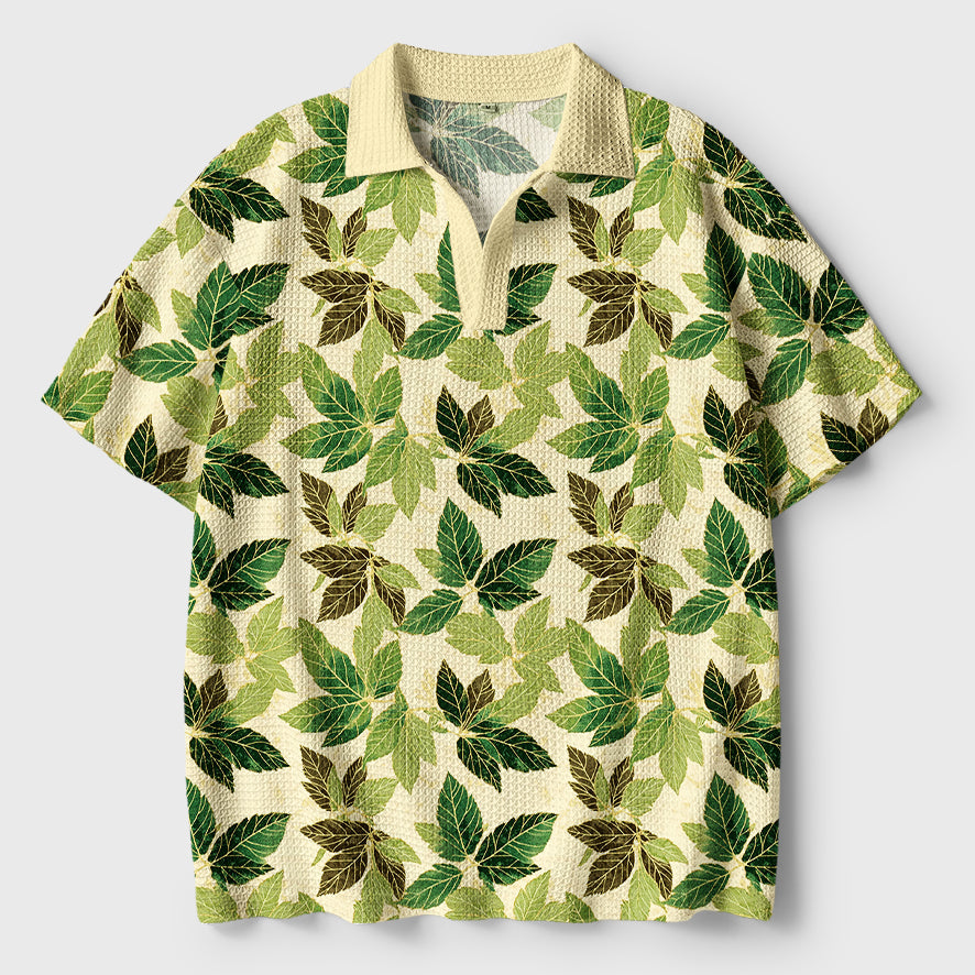 Tokyo-Tiger Green Leaf Escape Crochet Polo Shirt