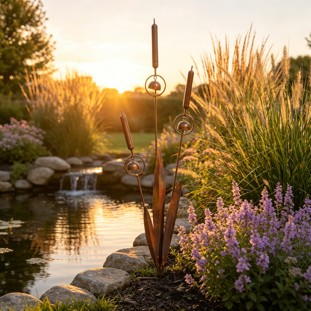 Triple Cattail Garden Stake