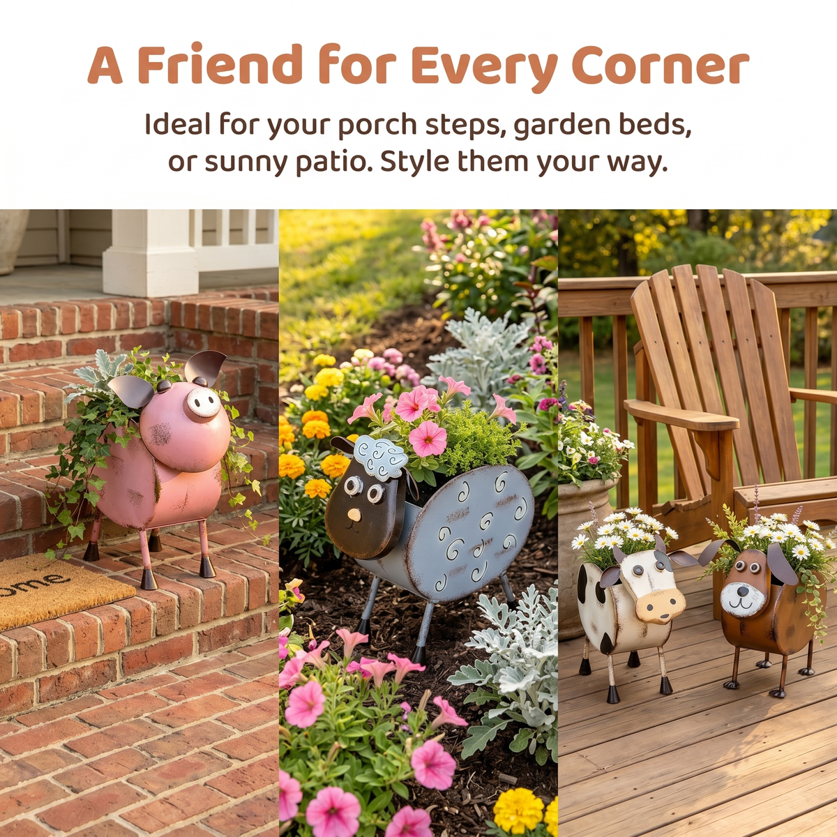 Metal Farm Animal Planters