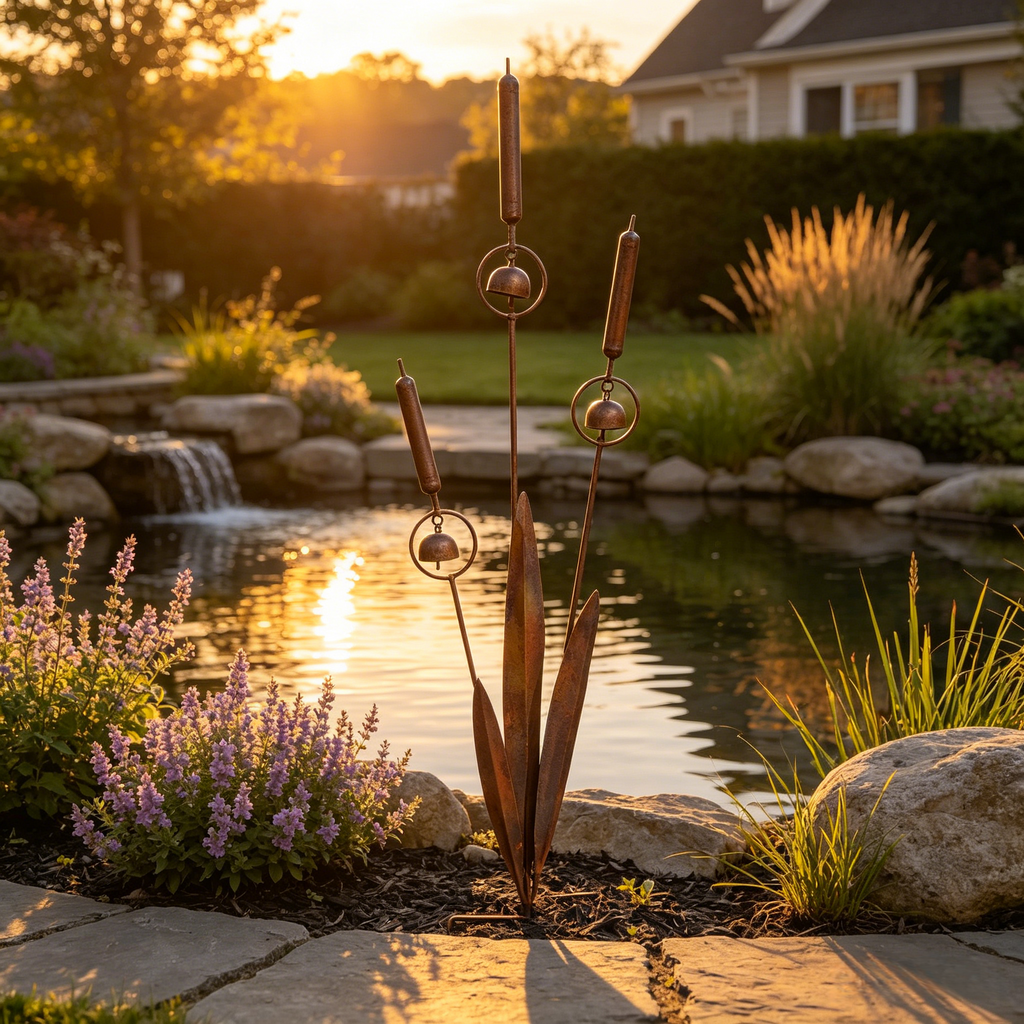 Triple Cattail Garden Stake