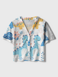 Cute Pastel Dinosaur Crochet Button Down Cardigan