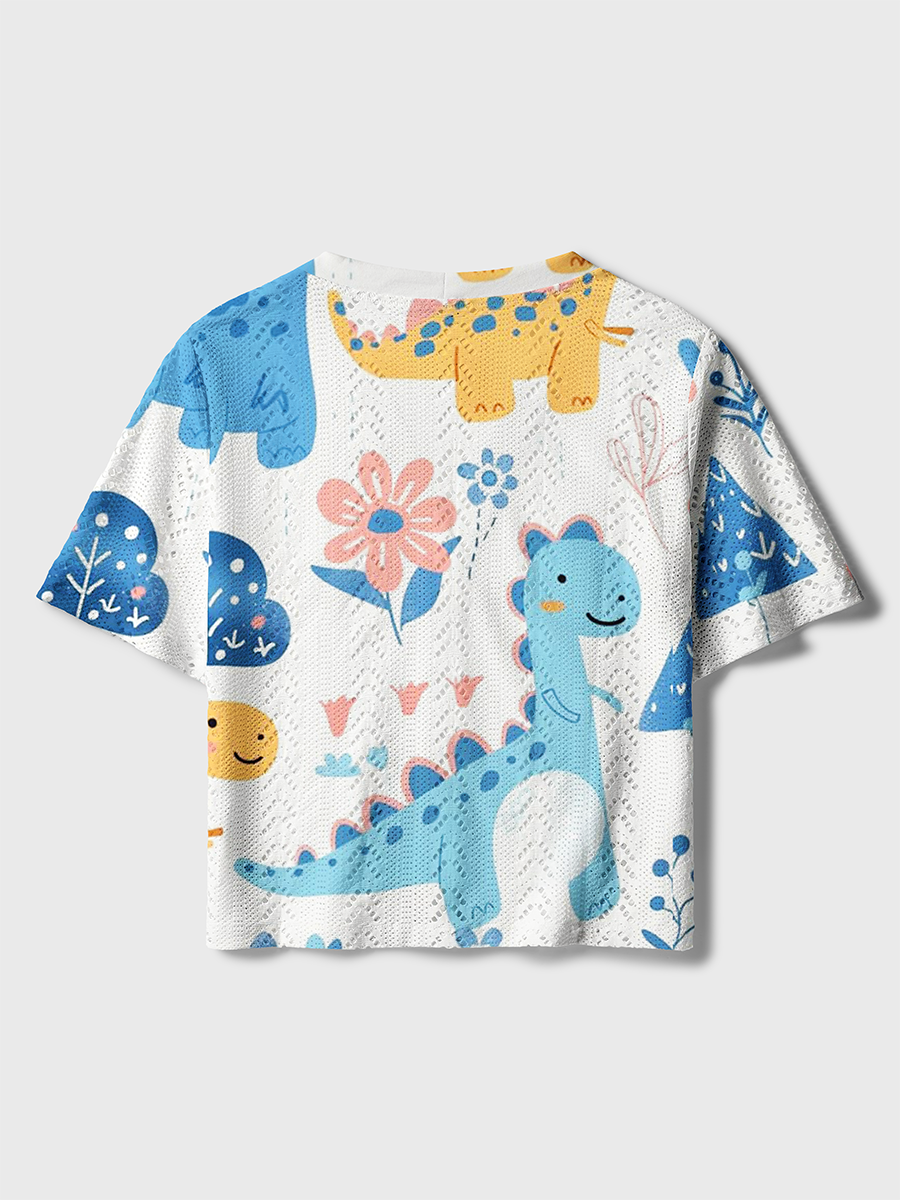 Cute Pastel Dinosaur Crochet Button Down Cardigan