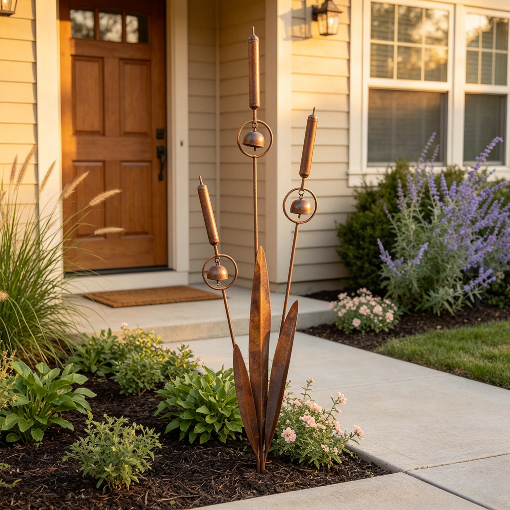 Triple Cattail Garden Stake