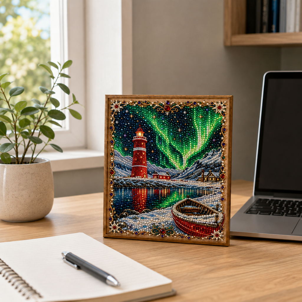 ✨ Aurora Lighthouse DIY Pearl Painting –  Sparkling Winter Landscape Decor