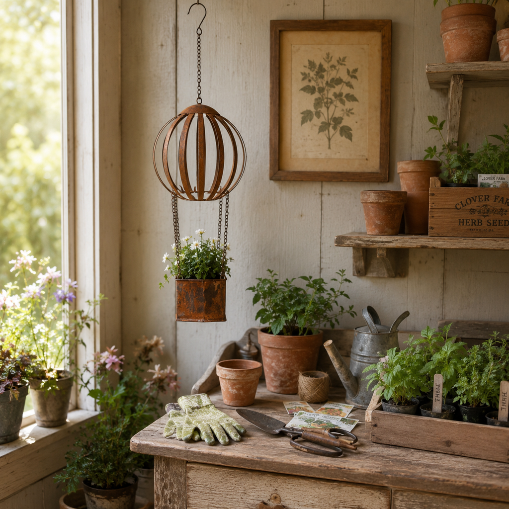 Vintage Hot Air Balloon Hanging Planter