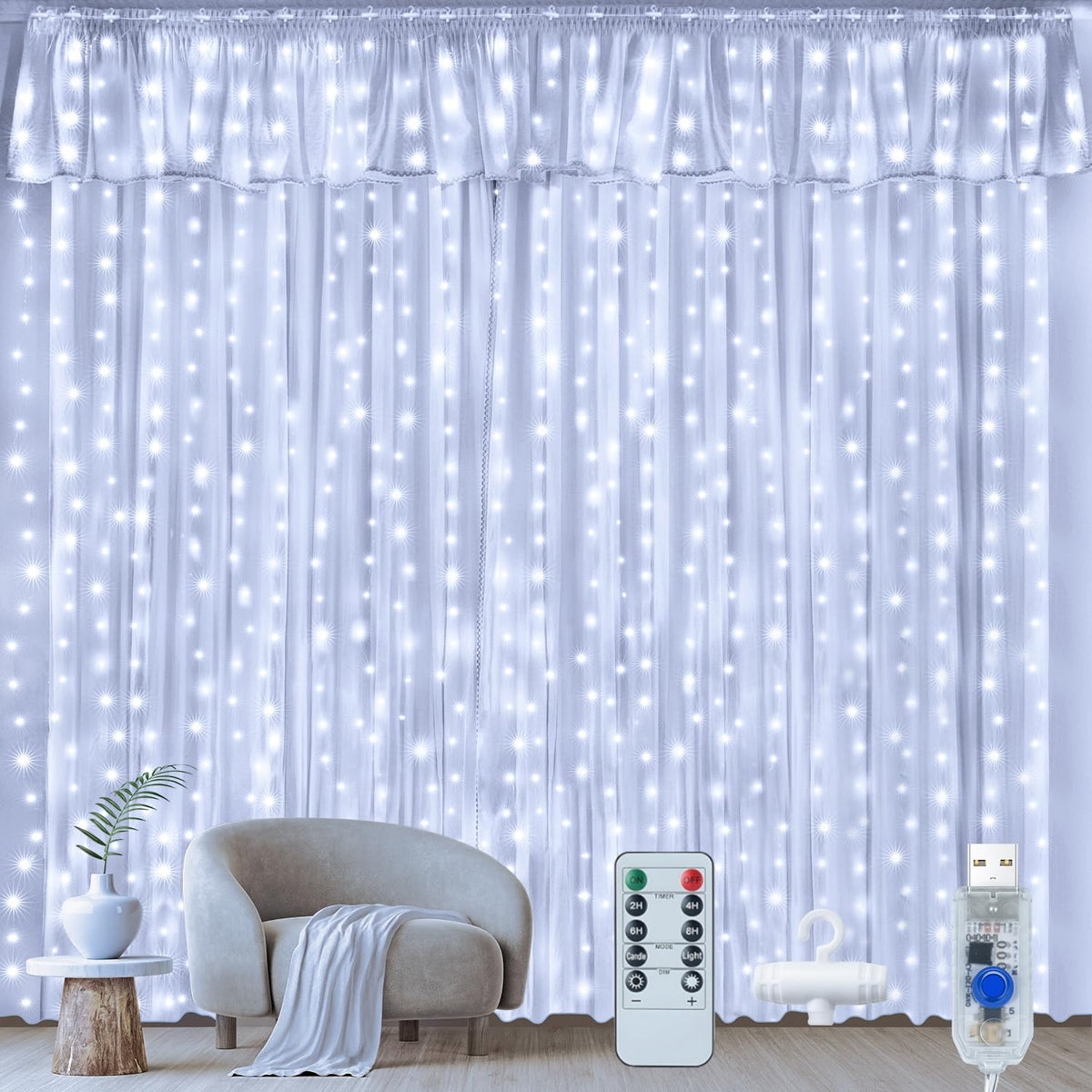 10FT/20FT Christmas Curtain Fairy Lights with Remote Control