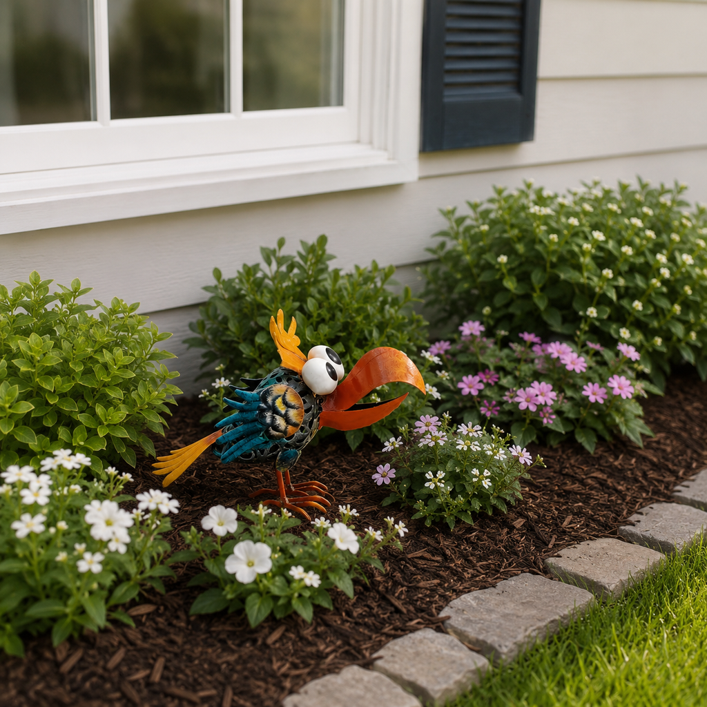 Metal Toucan Garden Decor – Colorful Iron Bird Planter Accent