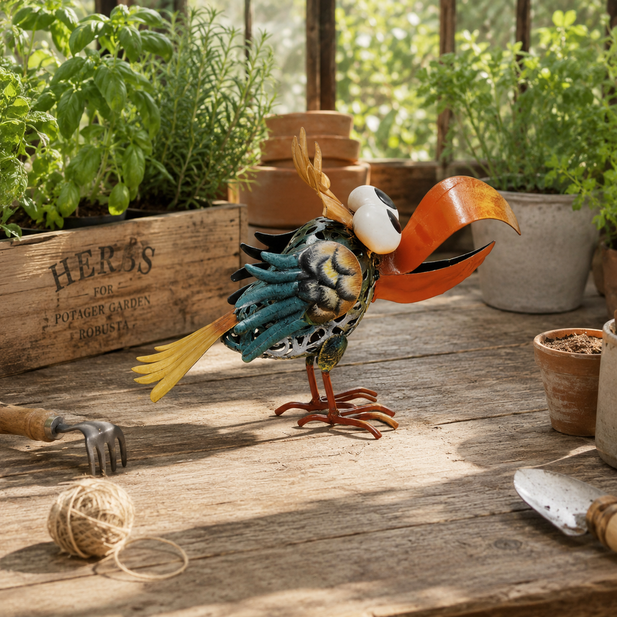 Metal Toucan Garden Decor – Colorful Iron Bird Planter Accent