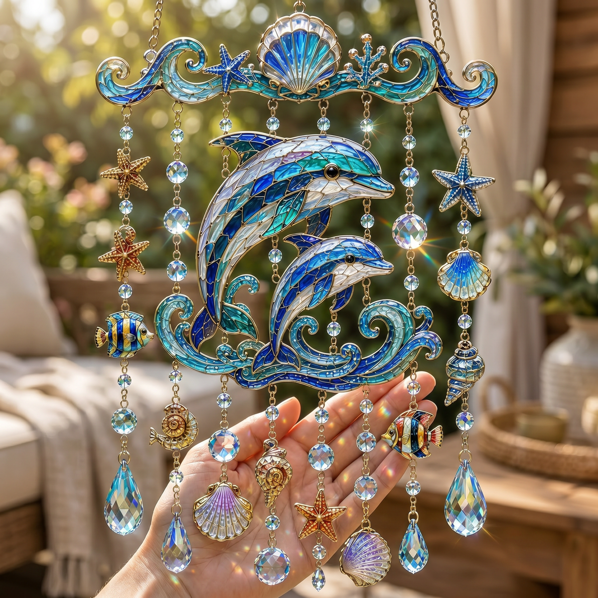 🐋 Ocean-Themed Crystal Wind Chime – Bring the Ocean Glow to Your Garden