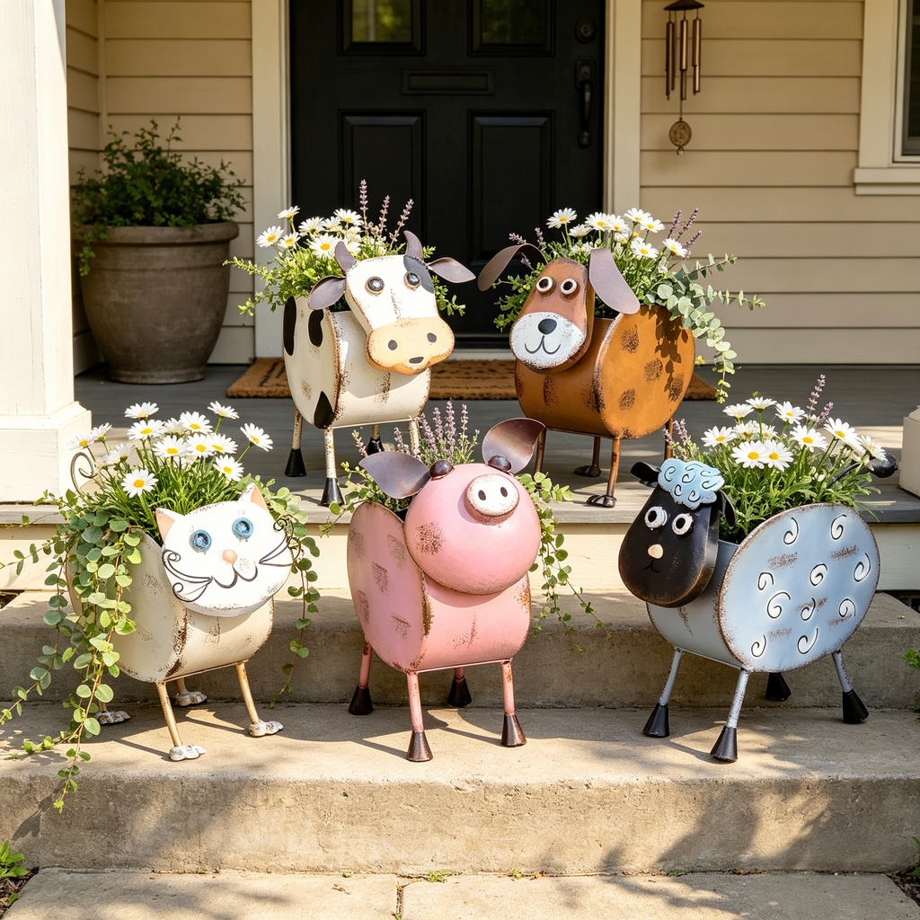 Metal Farm Animal Planters