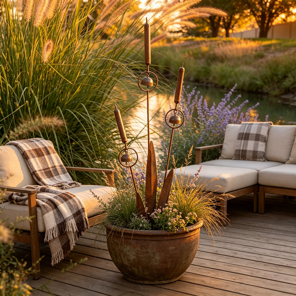 Triple Cattail Garden Stake