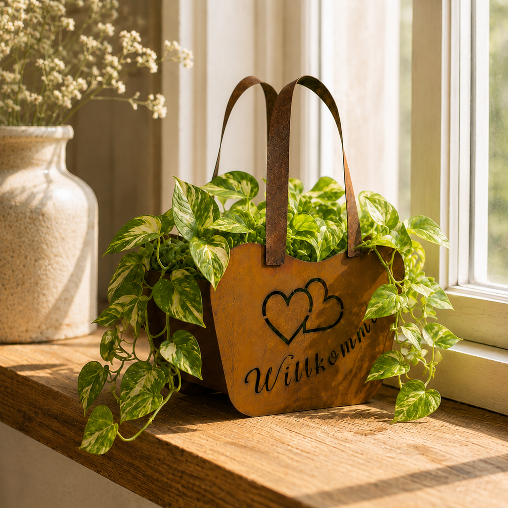 Vintage Rustic Metal Handbag Planter Basket