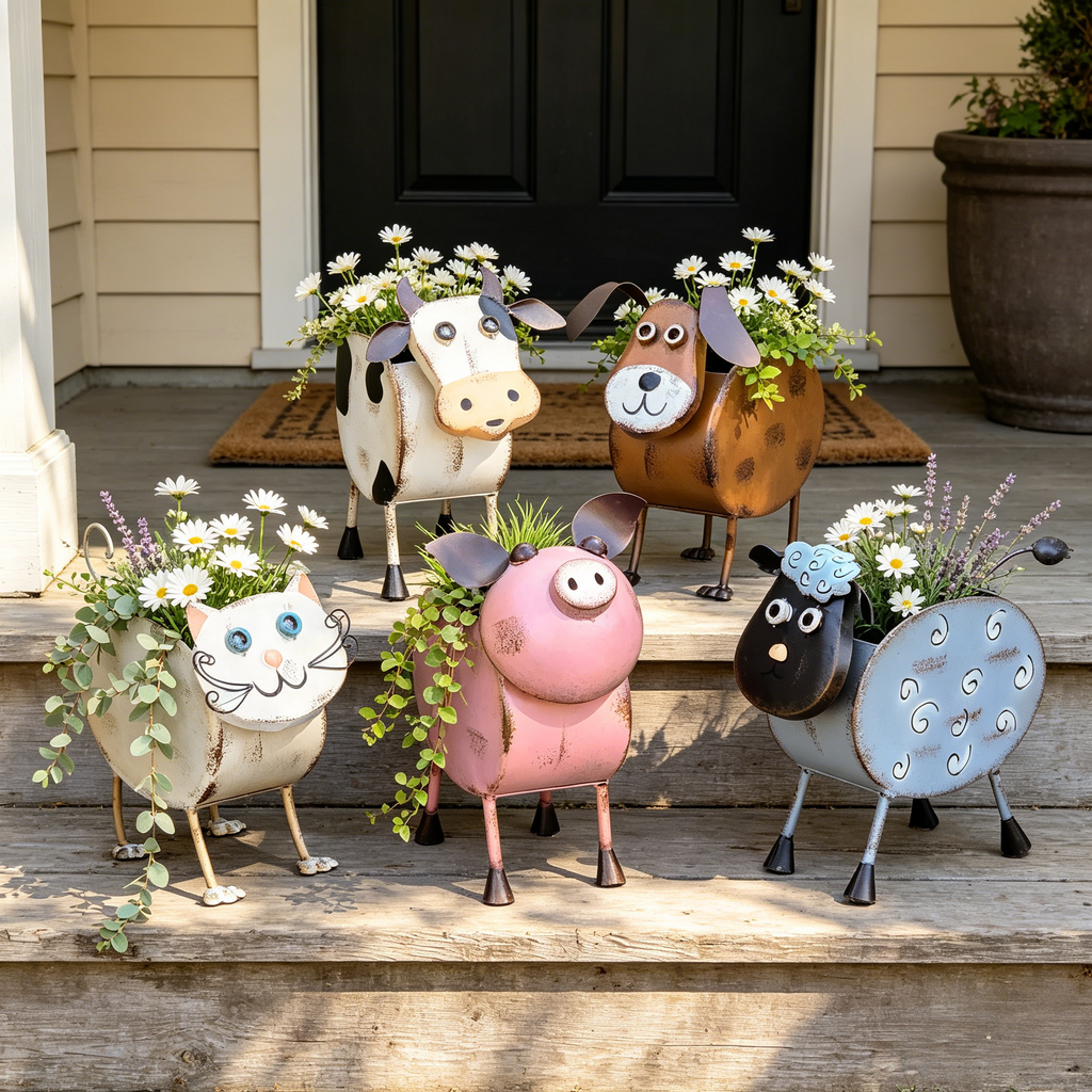 Metal Farm Animal Planters