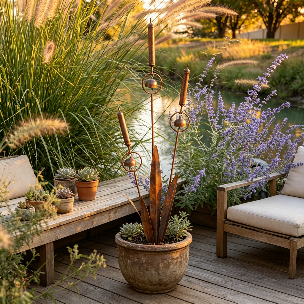 Triple Cattail Garden Stake
