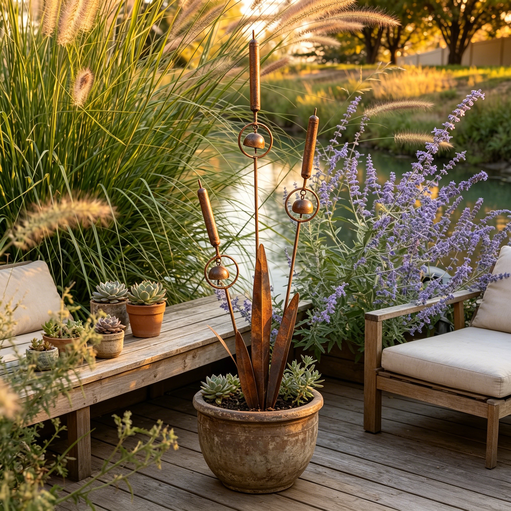 Triple Cattail Garden Stake