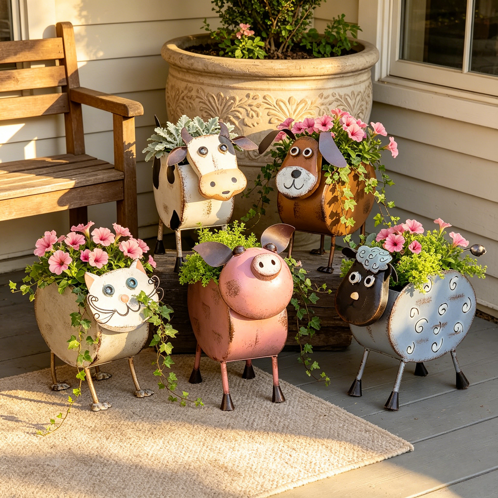 Metal Farm Animal Planters