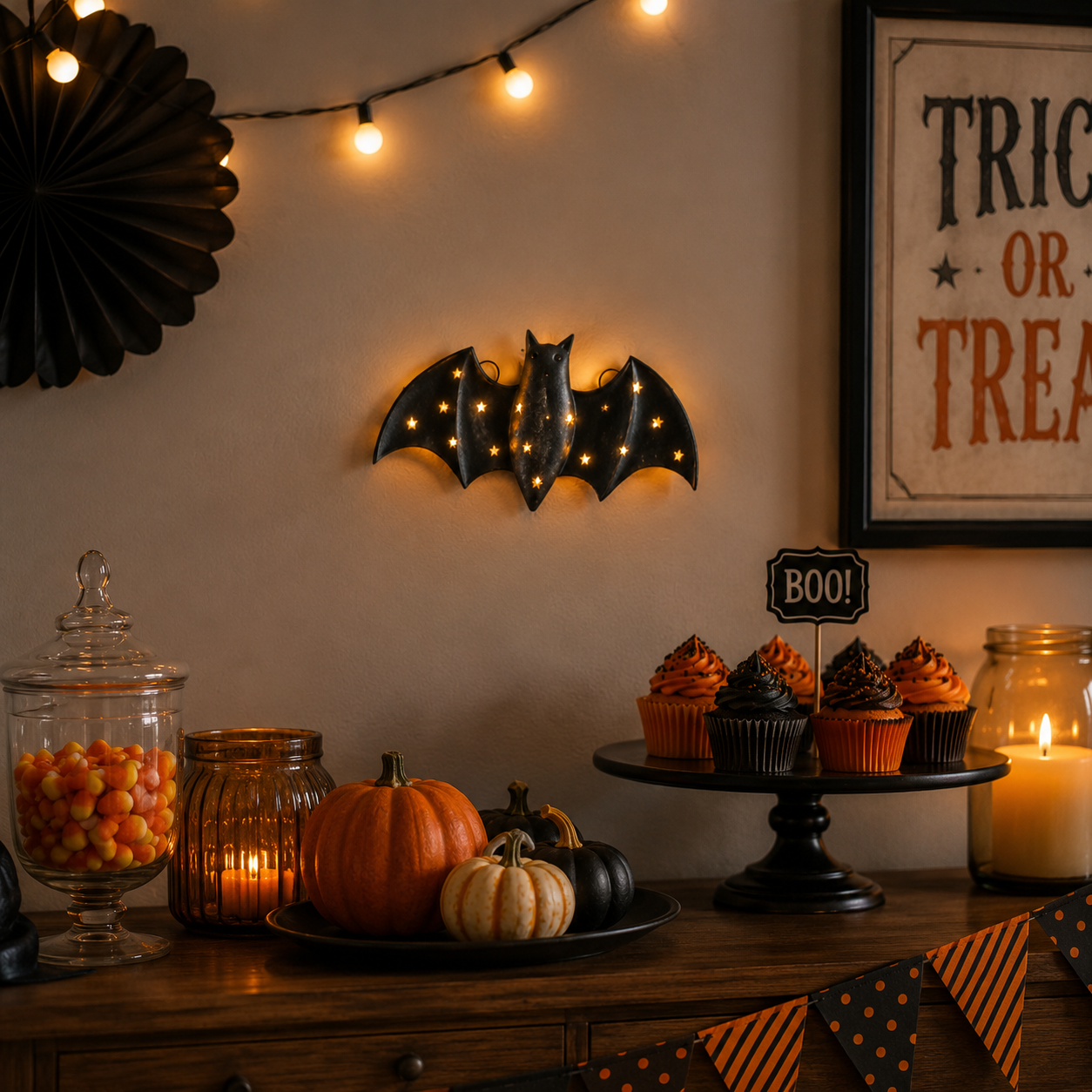 1pcs / Lighted Metal Bat Wall Decor -- 7.9 x 3.9 in Black Iron Bat Wall Hanging with Warm LED Glow