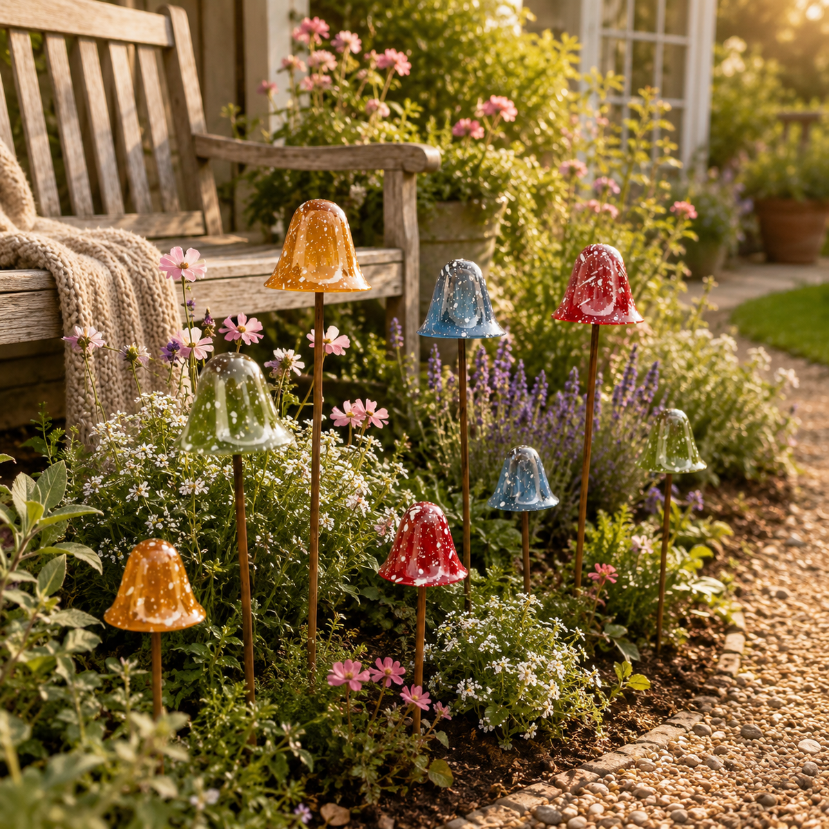 2-Piece Speckled Mushroom Garden Stakes