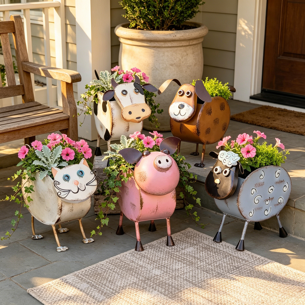 Metal Farm Animal Planters