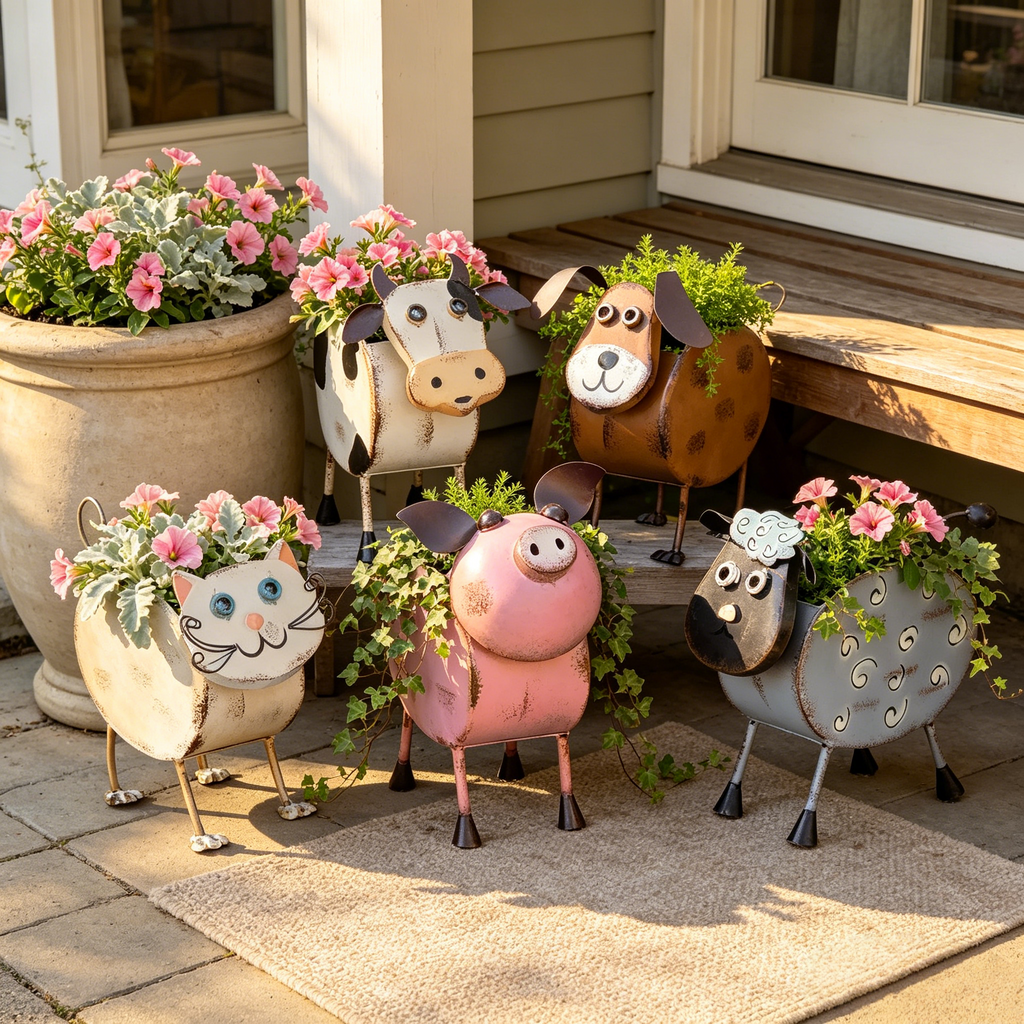 Metal Farm Animal Planters