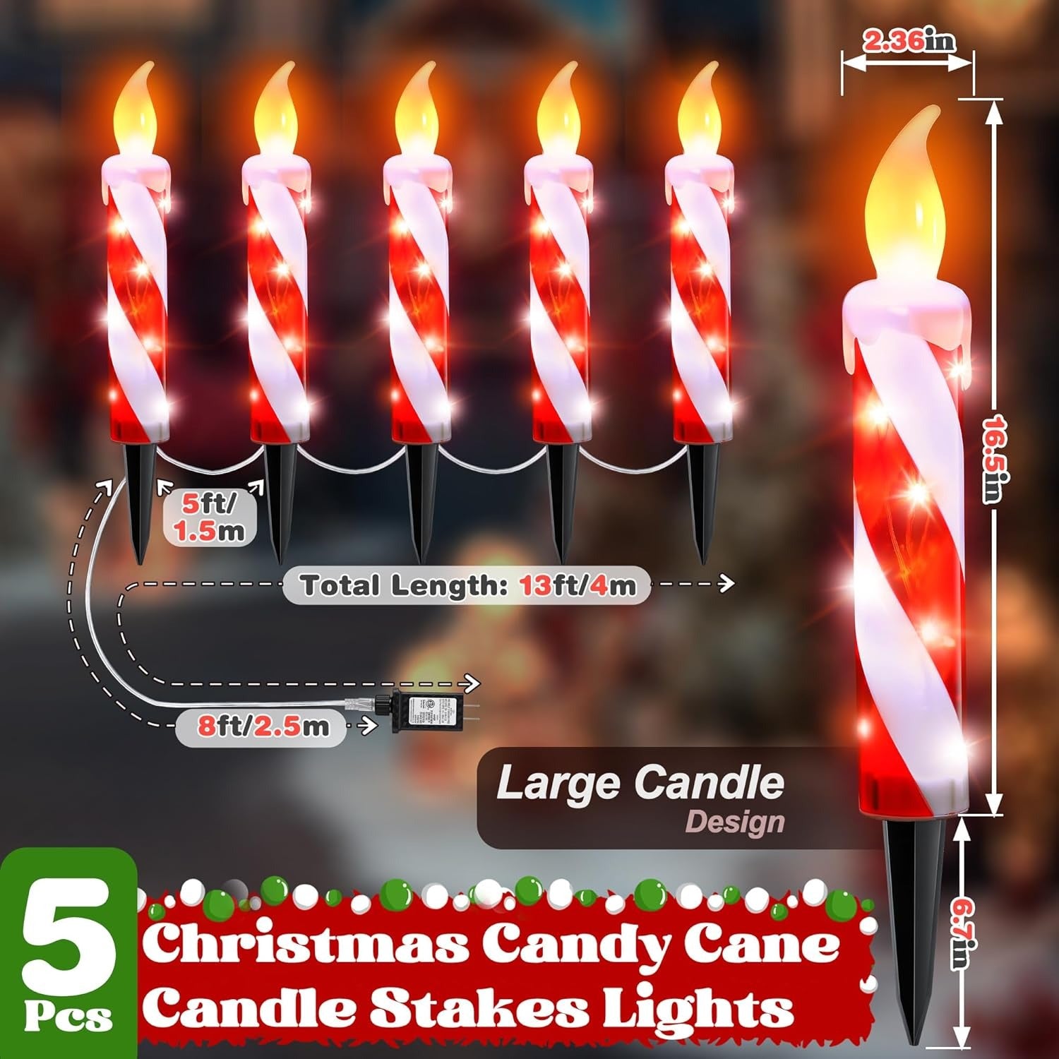 5 Pack Christmas Candy Candle Pathway Lights