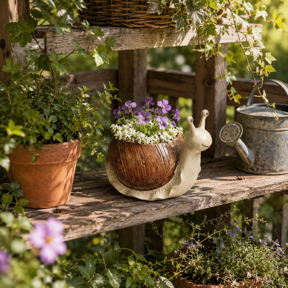 Whimsical Snail-Shaped Resin Flower Pot
