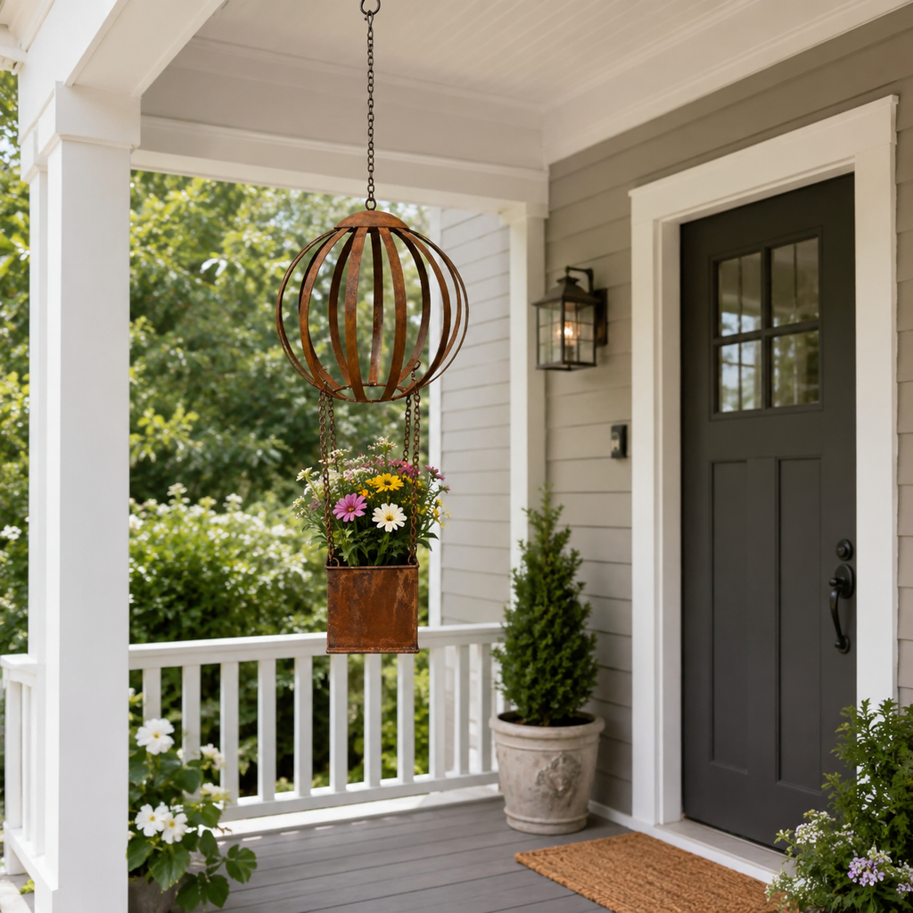 Vintage Hot Air Balloon Hanging Planter